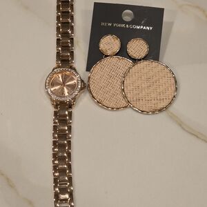 Watch/ Earring Set New York & Company Rose Gold Watch with Woven Earrings